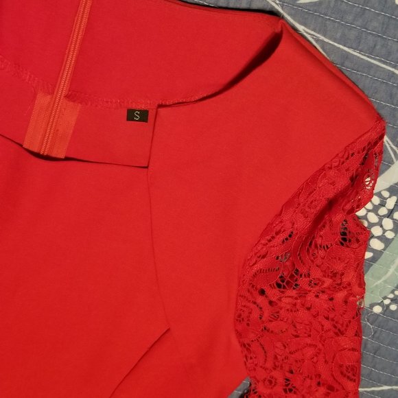 Red Retro Bolero Style Neck Party Swing Dress Size: Small - Picture 4 of 6